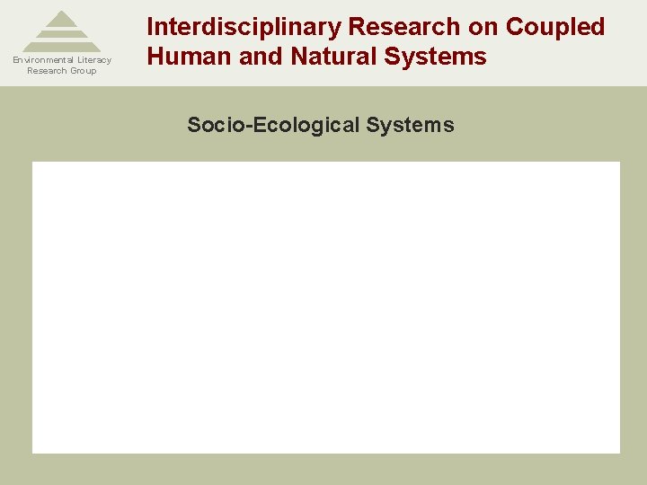 Environmental Literacy Research Group Interdisciplinary Research on Coupled Human and Natural Systems Socio-Ecological Systems