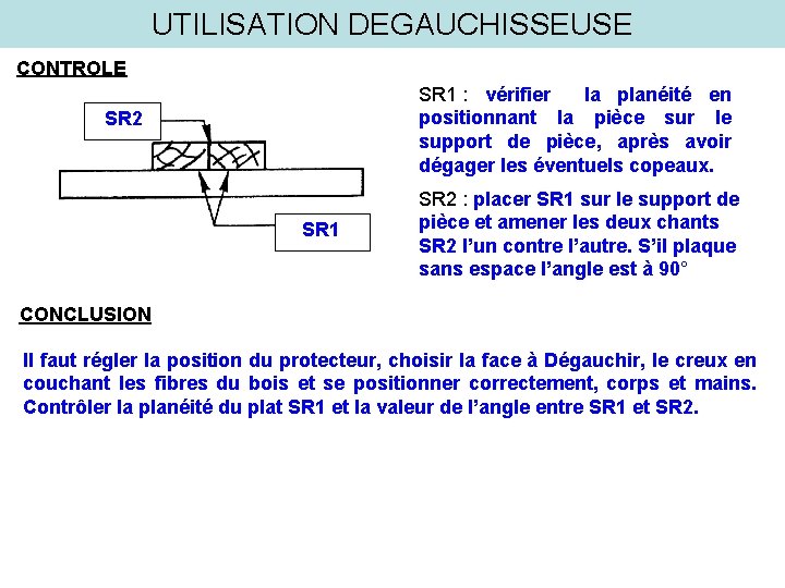 UTILISATION DEGAUCHISSEUSE CONTROLE SR 1 : vérifier la planéité en positionnant la pièce sur