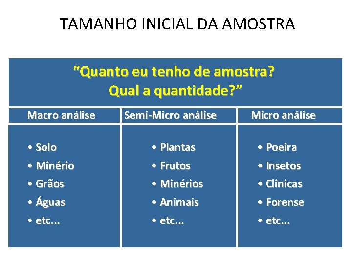 TAMANHO INICIAL DA AMOSTRA “Quanto eu tenho de amostra? Qual a quantidade? ” Macro TAMANHO INICIAL DA AMOSTRA “Quanto eu tenho de amostra? Qual a quantidade? ” Macro