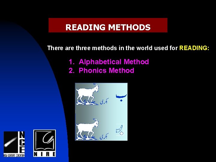 READING METHODS There are three methods in the world used for READING: 1. Alphabetical