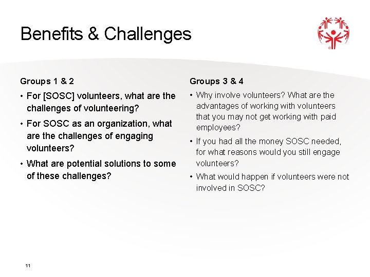 Benefits & Challenges Groups 1 & 2 Groups 3 & 4 • For [SOSC]