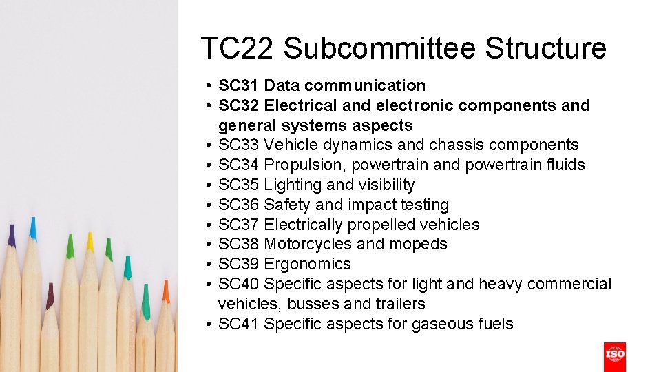 TC 22 Subcommittee Structure • SC 31 Data communication • SC 32 Electrical and TC 22 Subcommittee Structure • SC 31 Data communication • SC 32 Electrical and
