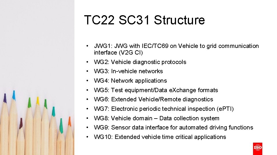 TC 22 SC 31 Structure • JWG 1: JWG with IEC/TC 69 on Vehicle TC 22 SC 31 Structure • JWG 1: JWG with IEC/TC 69 on Vehicle