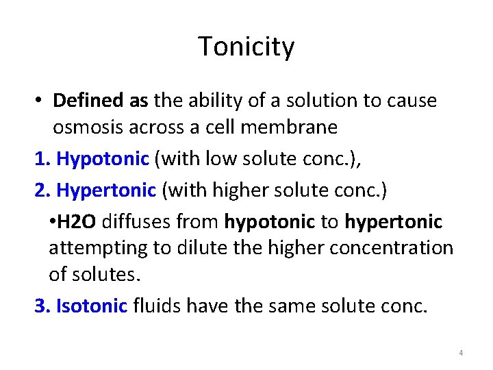 Tonicity • Defined as the ability of a solution to cause osmosis across a Tonicity • Defined as the ability of a solution to cause osmosis across a