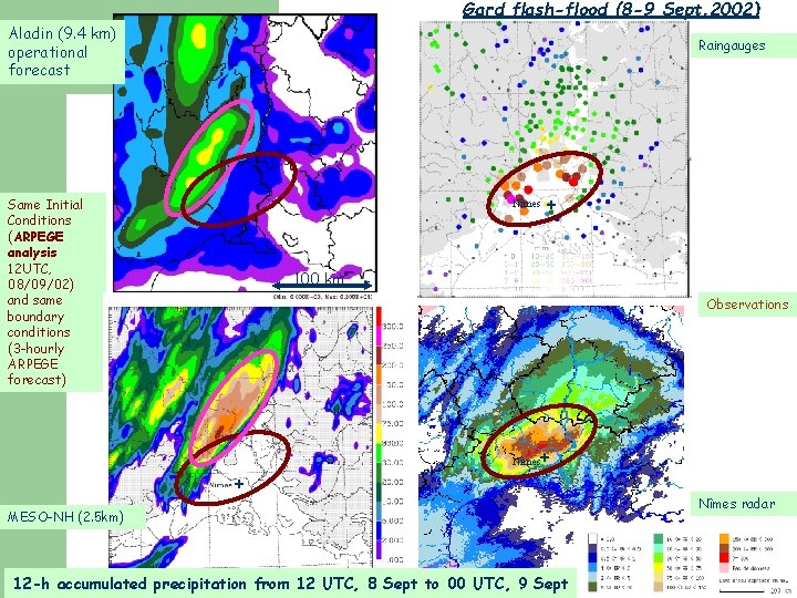 Gard flash-flood (8 -9 Sept. 2002) Aladin (9. 4 km) operational forecast Raingauges Same