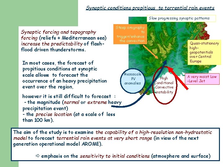 Synoptic conditions propitious to torrential rain events Slow progressing synoptic patterns Synoptic forcing and