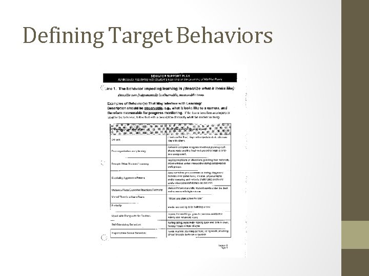 Defining Target Behaviors Defining Target Behaviors