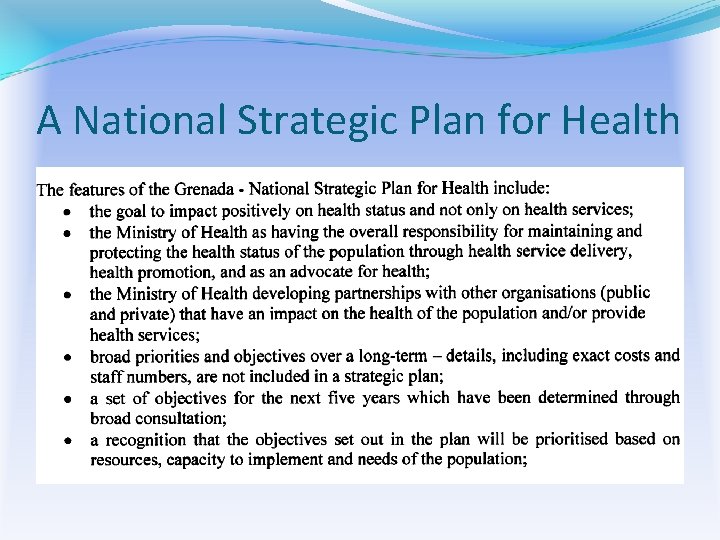 A National Strategic Plan for Health 