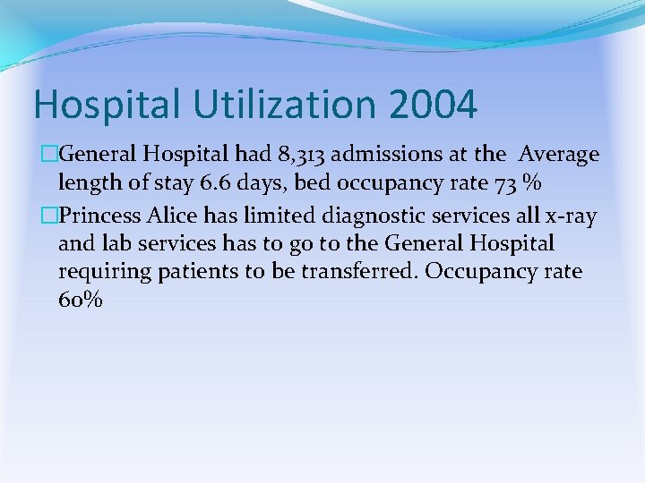 Hospital Utilization 2004 �General Hospital had 8, 313 admissions at the Average length of