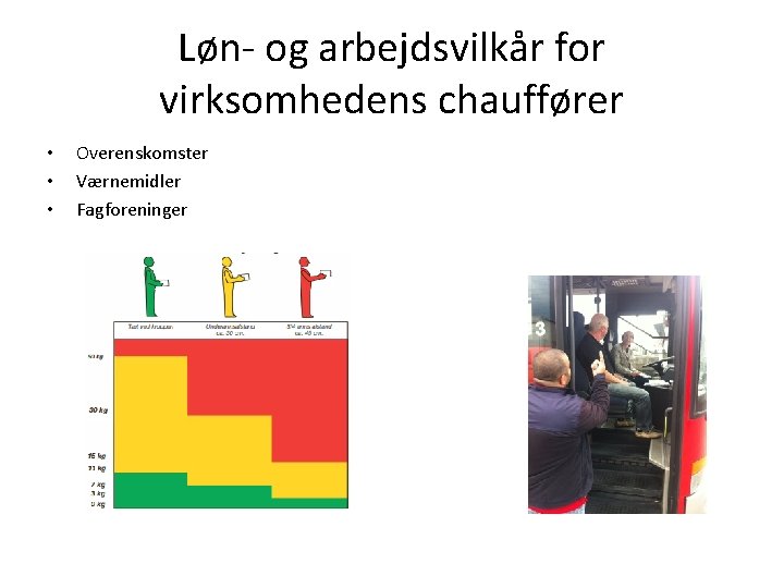 Løn- og arbejdsvilkår for virksomhedens chauffører • • • Overenskomster Værnemidler Fagforeninger 