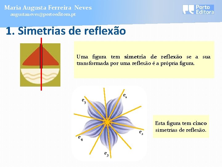 Maria Augusta Ferreira Neves augustaneves@portoeditora. pt 1. Simetrias de reflexão Uma figura tem simetria