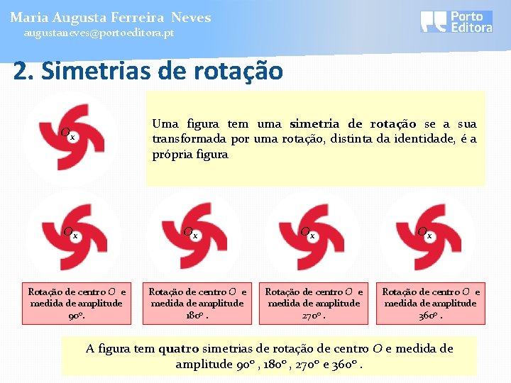 Maria Augusta Ferreira Neves augustaneves@portoeditora. pt 2. Simetrias de rotação Uma figura tem uma