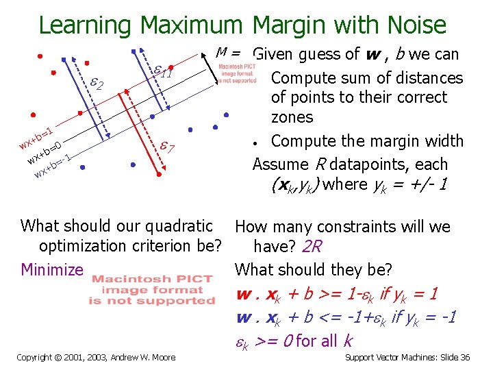 Learning Maximum Margin with Noise e 2 =1 b x+ w 0 b= +