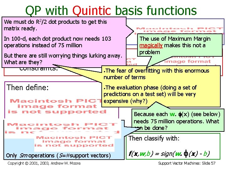 QP with Quintic basis functions We must do R 2/2 dot products to get