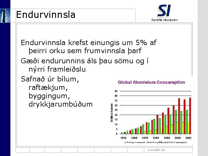 Endurvinnsla krefst einungis um 5% af þeirri orku sem frumvinnsla þarf Gæði endurunnins áls