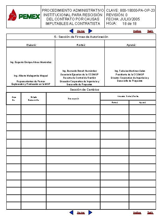 PROCEDIMIENTO ADMINISTRATIVO INSTITUCIONAL PARA RESCISIÓN DEL CONTRATO POR CAUSAS IMPUTABLES AL CONTRATISTA CLAVE: 800