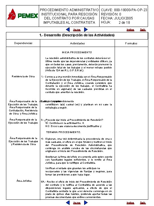 PROCEDIMIENTO ADMINISTRATIVO INSTITUCIONAL PARA RESCISIÓN DEL CONTRATO POR CAUSAS IMPUTABLES AL CONTRATISTA CLAVE: 800