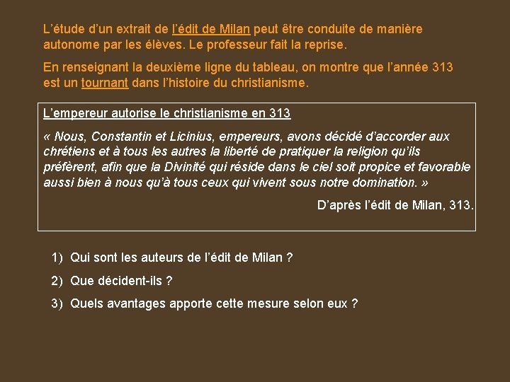L’étude d’un extrait de l’édit de Milan peut être conduite de manière autonome par
