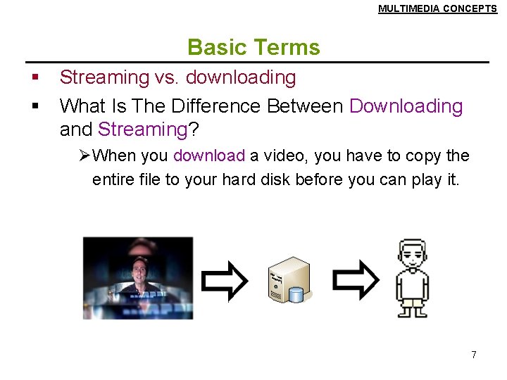 MULTIMEDIA CONCEPTS Basic Terms § Streaming vs. downloading § What Is The Difference Between