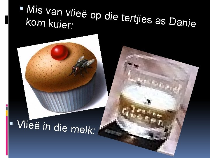  Mis van vlie ë op die tertjie s as Danie kom kuier: Vlieë
