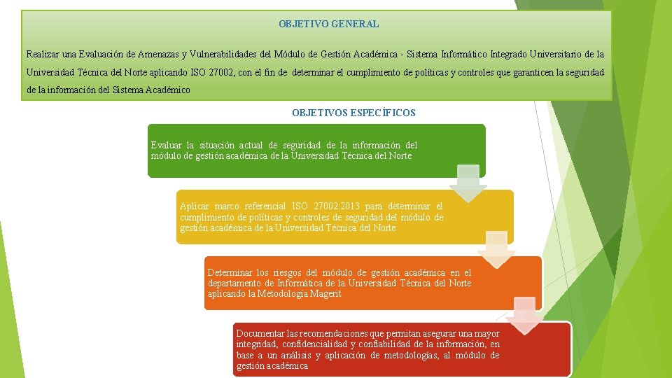 OBJETIVO GENERAL Realizar una Evaluación de Amenazas y Vulnerabilidades del Módulo de Gestión Académica