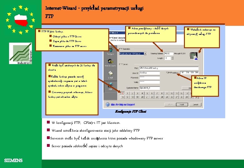 Internet-Wizard - przykład parametryzacji usługi FTP n Adres początkowy i ilość danych przewidzianych do