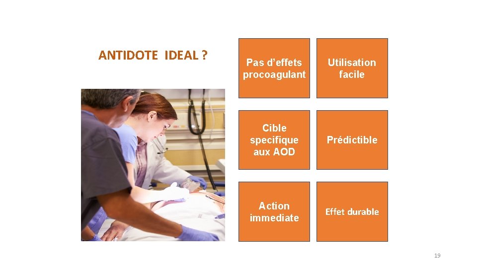 ANTIDOTE IDEAL ? Pas d’effets procoagulant Utilisation facile Cible specifique aux AOD Prédictible Action