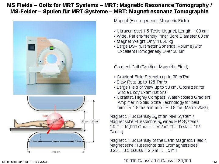 MS Fields – Coils for MRT Systems – MRT: Magnetic Resonance Tomography / MS-Felder MS Fields – Coils for MRT Systems – MRT: Magnetic Resonance Tomography / MS-Felder