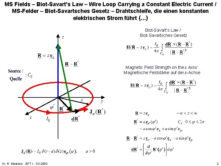 MS Fields – Biot-Savart’s Law – Wire Loop Carrying a Constant Electric Current / MS Fields – Biot-Savart’s Law – Wire Loop Carrying a Constant Electric Current /