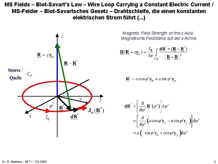 MS Fields – Biot-Savart’s Law – Wire Loop Carrying a Constant Electric Current / MS Fields – Biot-Savart’s Law – Wire Loop Carrying a Constant Electric Current /