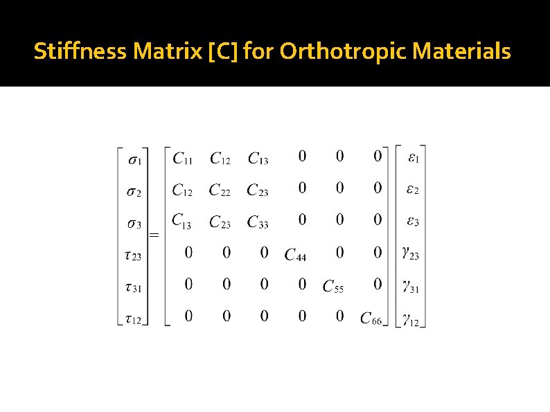 Stiffness Matrix [C] for Orthotropic Materials 