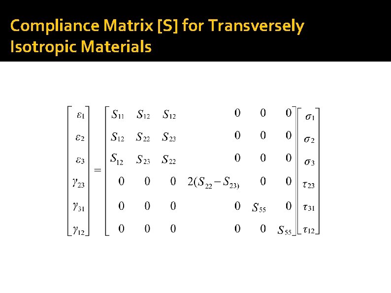 Compliance Matrix [S] for Transversely Isotropic Materials 