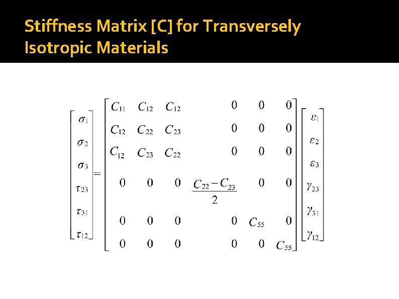 Stiffness Matrix [C] for Transversely Isotropic Materials 