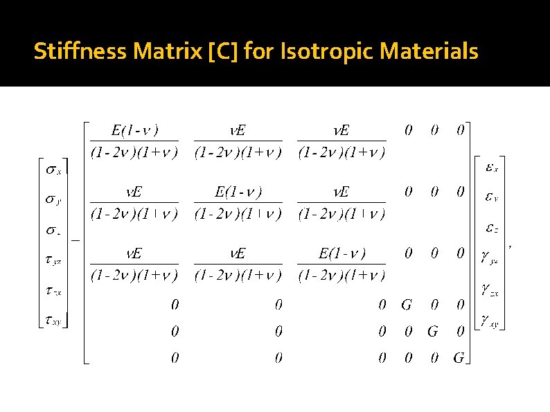 Stiffness Matrix [C] for Isotropic Materials 