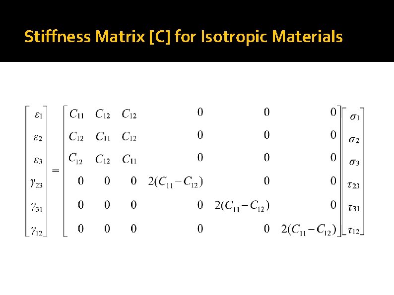 Stiffness Matrix [C] for Isotropic Materials 