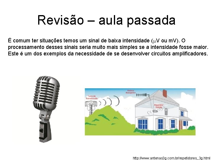 Revisão – aula passada É comum ter situações temos um sinal de baixa intensidade Revisão – aula passada É comum ter situações temos um sinal de baixa intensidade
