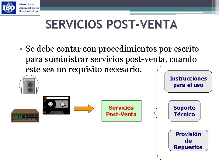 SERVICIOS POST-VENTA • Se debe contar con procedimientos por escrito para suministrar servicios post-venta,