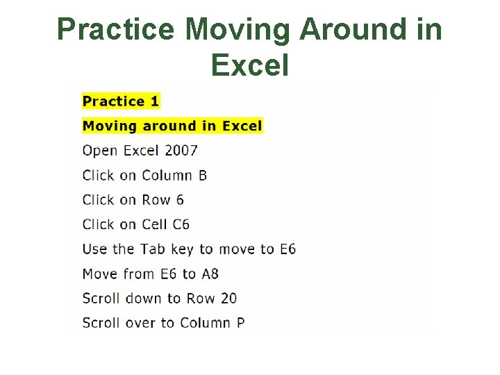 Practice Moving Around in Excel 