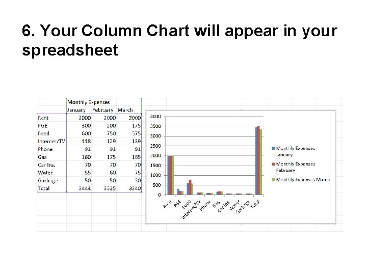 6. Your Column Chart will appear in your spreadsheet 