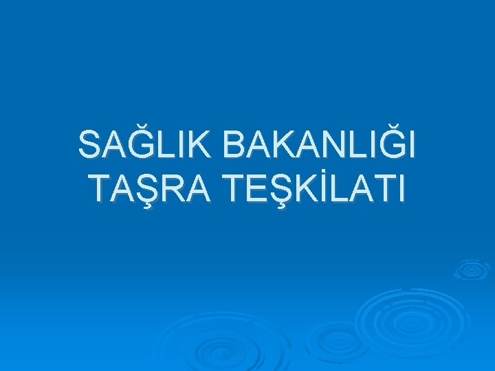 SAĞLIK BAKANLIĞI TAŞRA TEŞKİLATI 