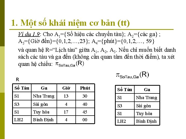 1. Một số khái niệm cơ bản (tt) Ví dụ 1. 9: Cho A