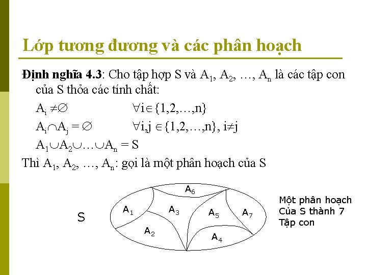 Lớp tương đương và các phân hoạch Định nghĩa 4. 3: Cho tập hợp