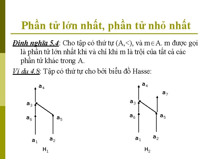 Phần tử lớn nhất, phần tử nhỏ nhất Định nghĩa 5. 4: Cho tập