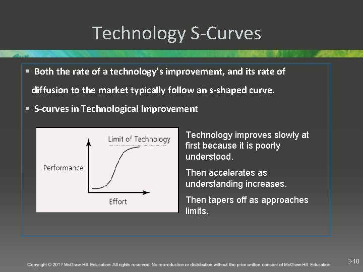 Technology S-Curves § Both the rate of a technology’s improvement, and its rate of