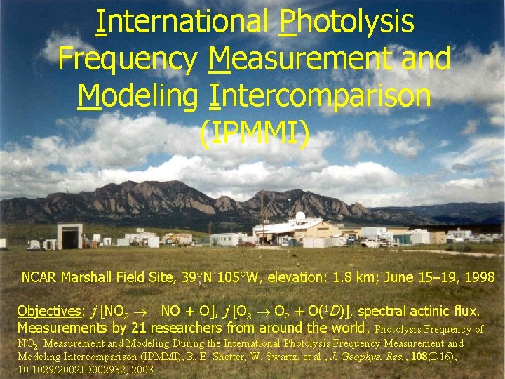 International Photolysis Frequency Measurement and Modeling Intercomparison (IPMMI) NCAR Marshall Field Site, 39°N 105°W,