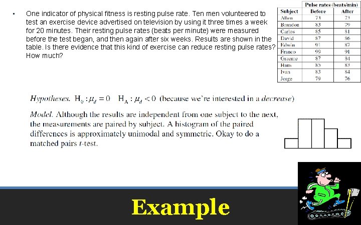  • One indicator of physical fitness is resting pulse rate. Ten men volunteered