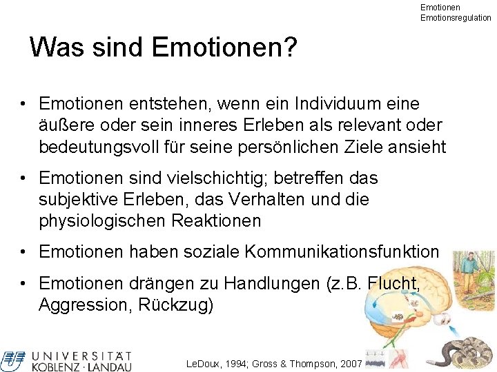 Emotionen Emotionsregulation Was sind Emotionen? • Emotionen entstehen, wenn ein Individuum eine äußere oder
