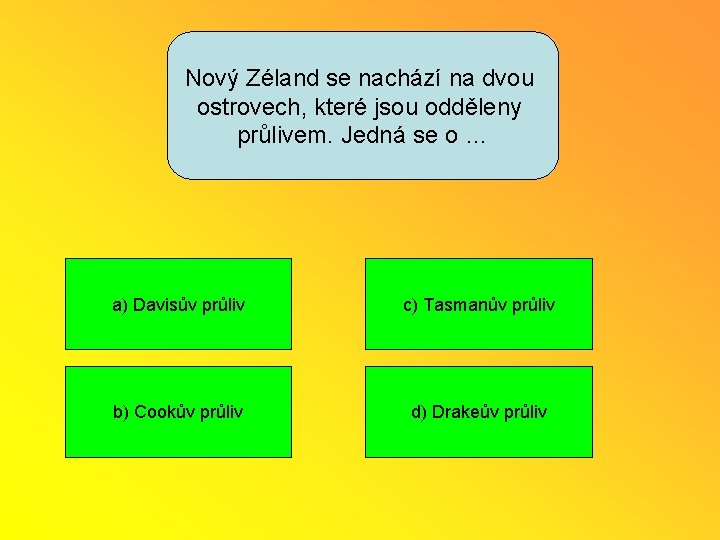 Nový Zéland se nachází na dvou ostrovech, které jsou odděleny průlivem. Jedná se o