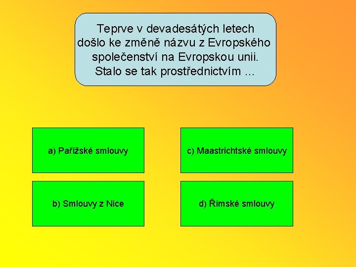 Teprve v devadesátých letech došlo ke změně názvu z Evropského společenství na Evropskou unii.