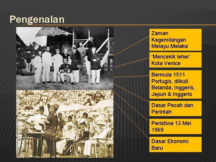 Pengenalan Zaman Kegemilangan Melayu Melaka ‘Mencekik leher’ Kota Venice Bermula 1511 Portugis, diikuti Belanda,